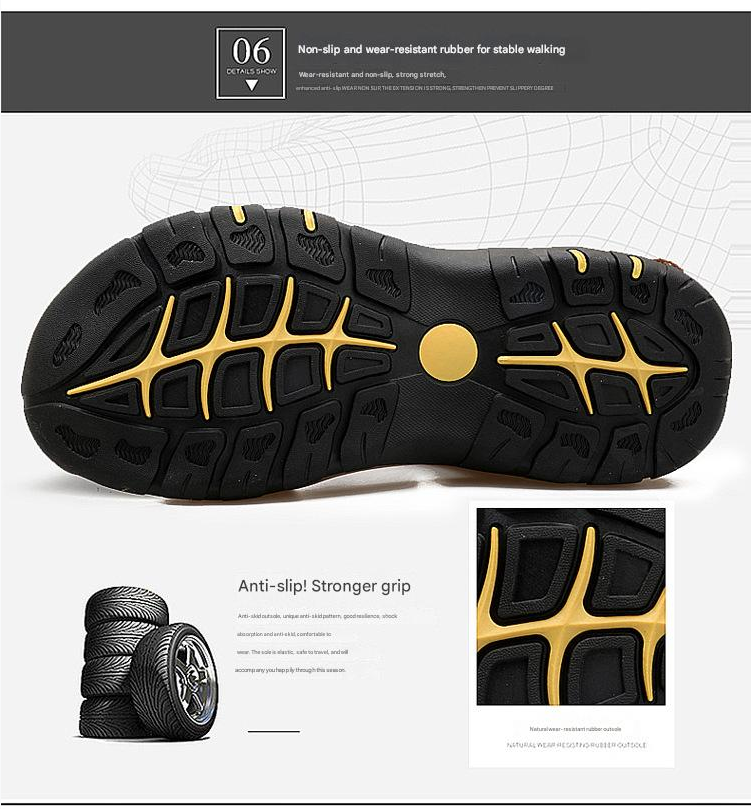 Sandal Men Sandal Shoe Summer Men's Shoes Sandals Beach Shoes Slip on Genuine Leather Cowhide Surface Outdoor Leisure Hiking Shoes for Men