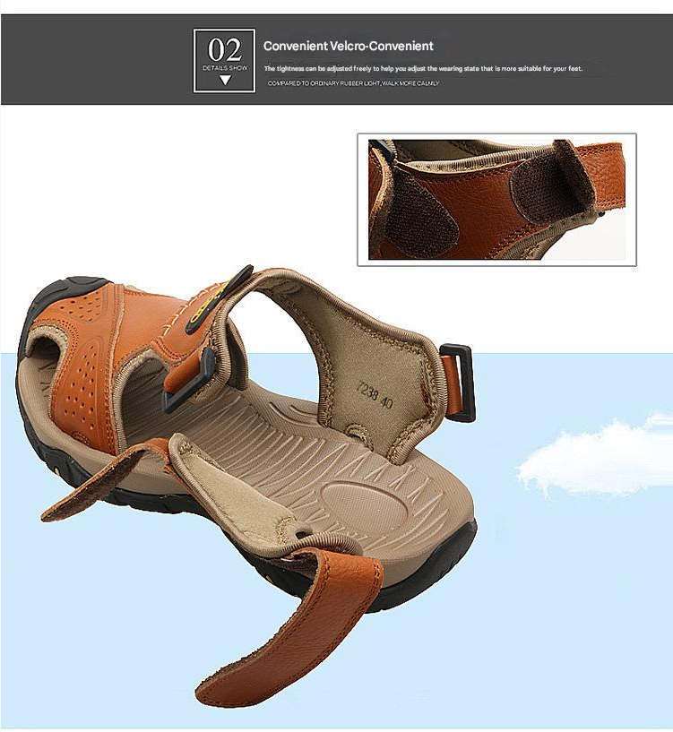 Sandal Men Sandal Shoe Summer Men's Shoes Sandals Beach Shoes Slip on Genuine Leather Cowhide Surface Outdoor Leisure Hiking Shoes for Men