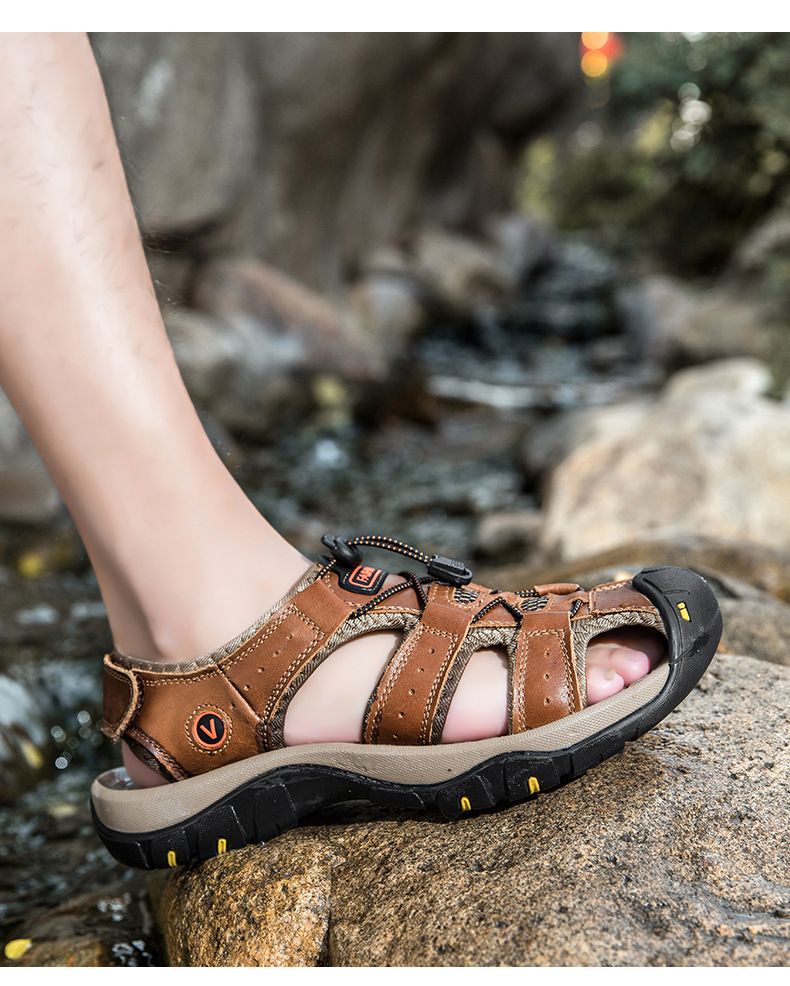 Sandal Men Sandal Shoe Large Sandals Men's Summer Breathable Leather Beach Shoes Hand Sewn Cowhide Sandals