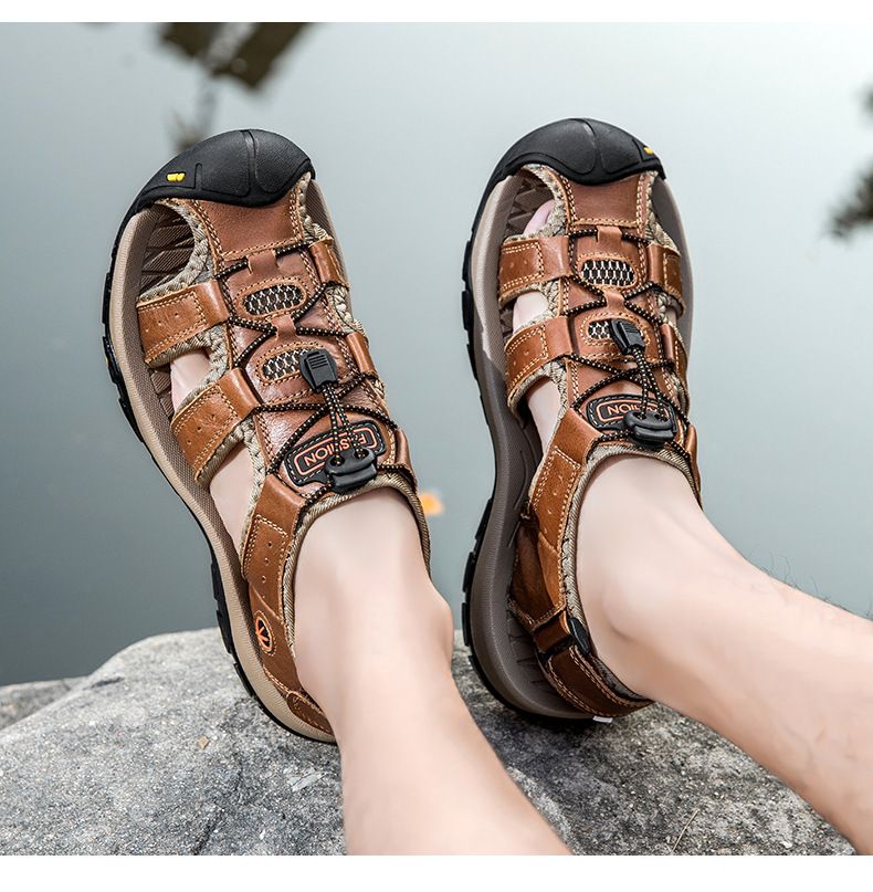 Sandal Men Sandal Shoe Large Sandals Men's Summer Breathable Leather Beach Shoes Hand Sewn Cowhide Sandals
