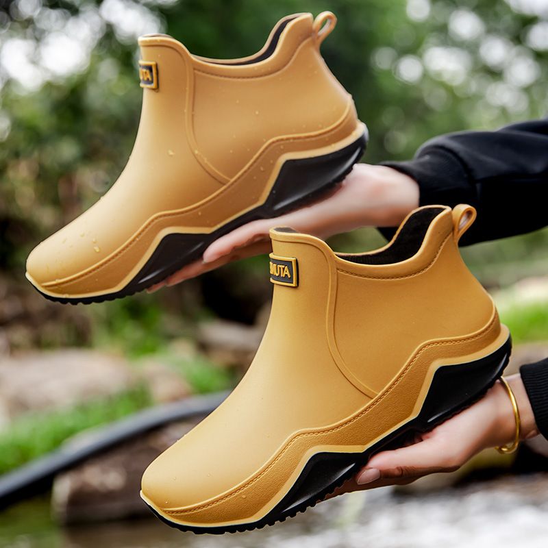 Rain Boot Rain Shoes Fashion Short Tube Men's Rain Shoes PVC Rain Boots Waterproof Shoes Anti Slip Warm Fishing Work Takeaway Water Boots