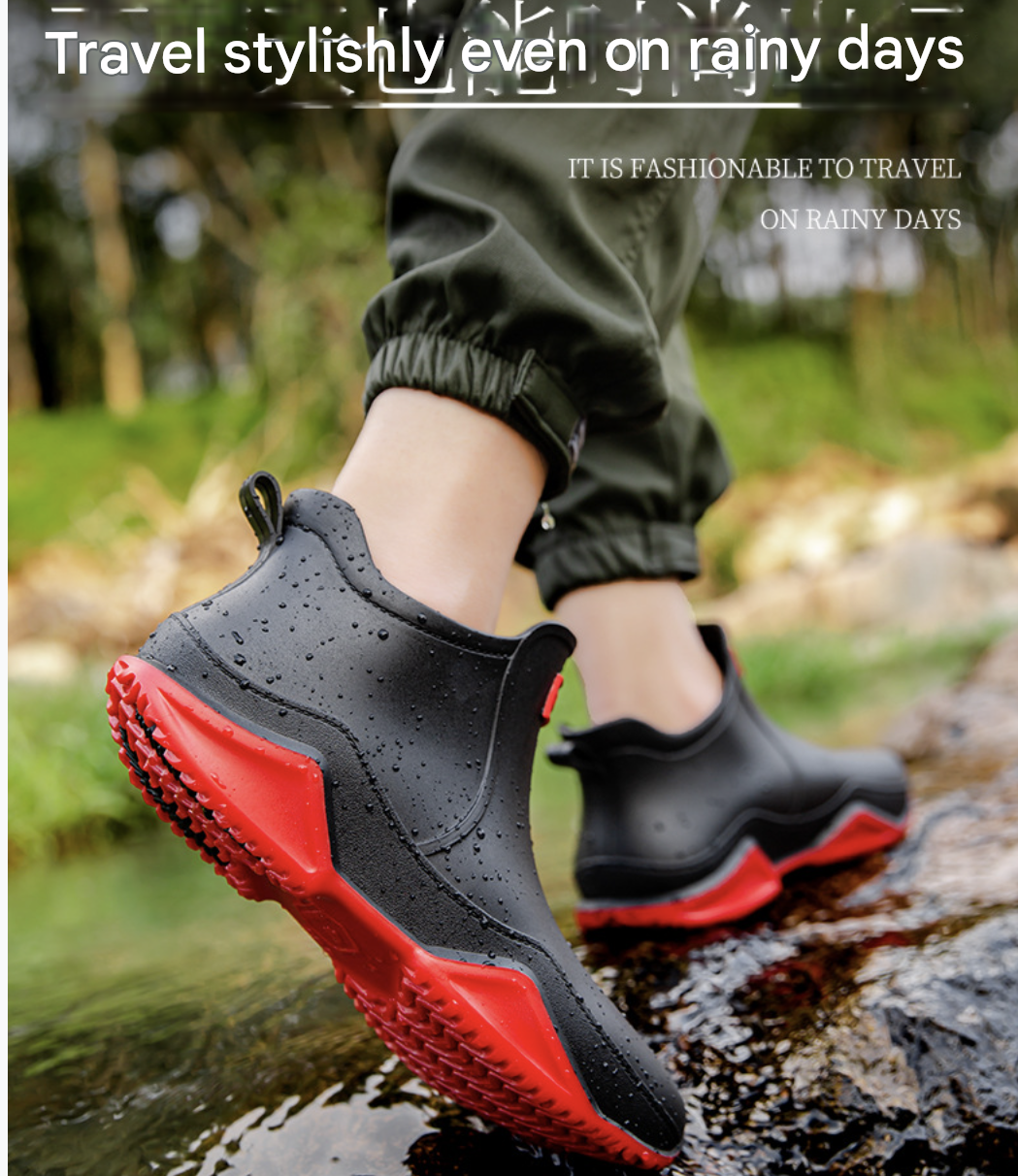 Rain Boot Rain Shoes Fashion Short Tube Men's Rain Shoes PVC Rain Boots Waterproof Shoes Anti Slip Warm Fishing Work Takeaway Water Boots