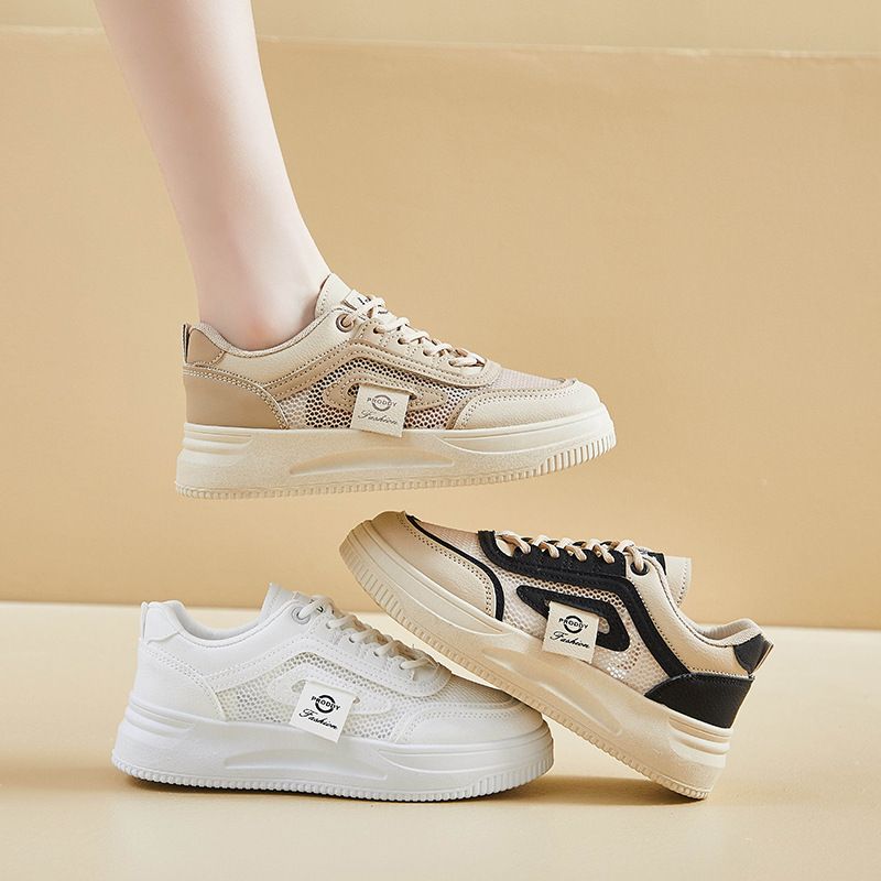 Skateboarding Shoe Mesh White Shoes for Women Summer New Height Increasing Student Board Shoes Breathable Casual Shoes