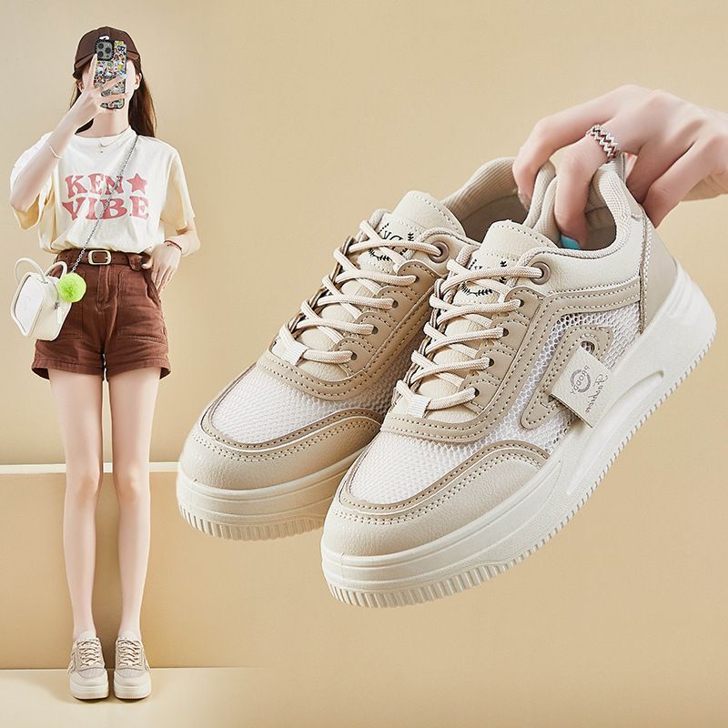 Skateboarding Shoe Mesh White Shoes for Women Summer New Height Increasing Student Board Shoes Breathable Casual Shoes