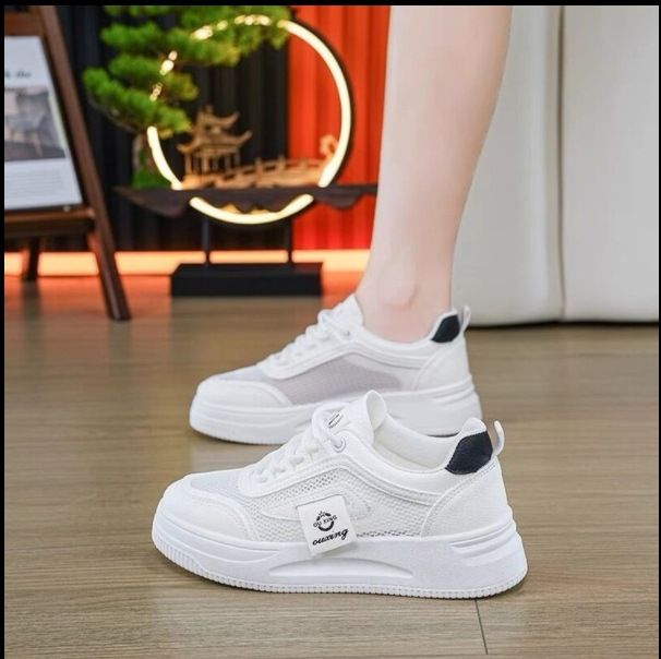 Skateboarding Shoe Mesh White Shoes for Women Summer New Height Increasing Student Board Shoes Breathable Casual Shoes