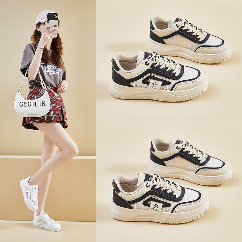 Skateboarding Shoe Mesh White Shoes for Women Summer New Height Increasing Student Board Shoes Breathable Casual Shoes