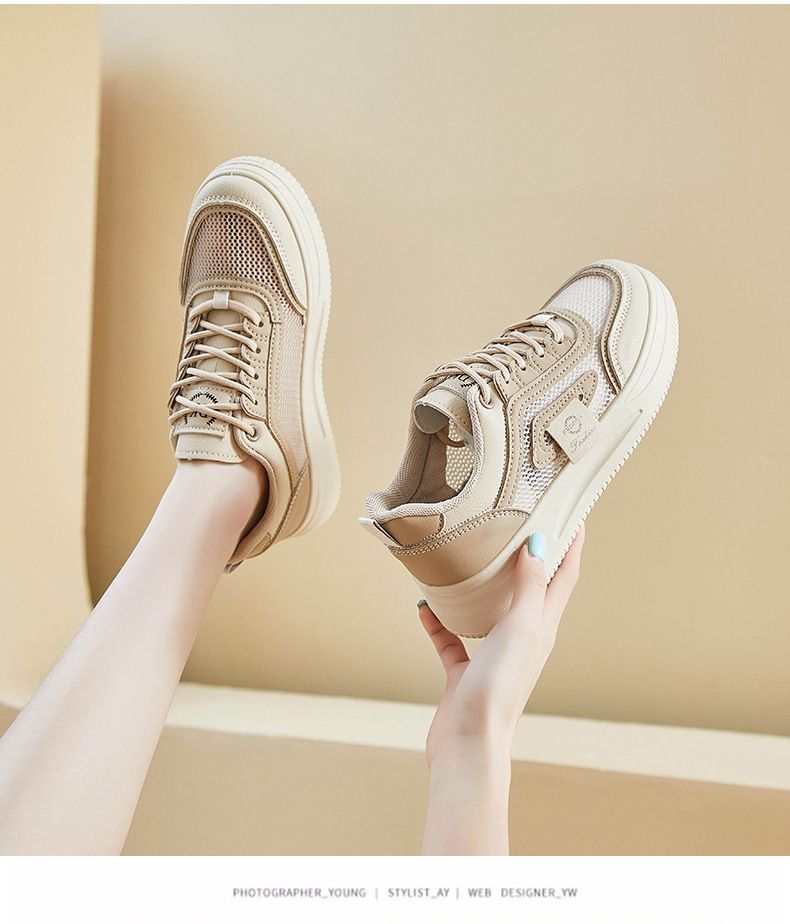 Skateboarding Shoe Mesh White Shoes for Women Summer New Height Increasing Student Board Shoes Breathable Casual Shoes