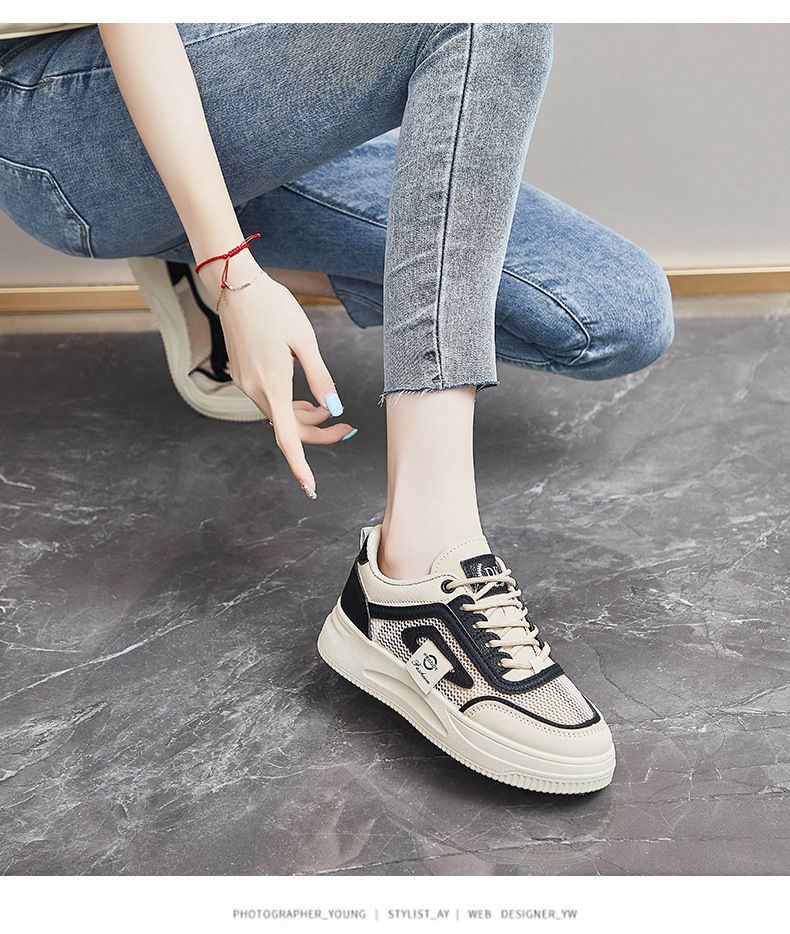 Skateboarding Shoe Mesh White Shoes for Women Summer New Height Increasing Student Board Shoes Breathable Casual Shoes