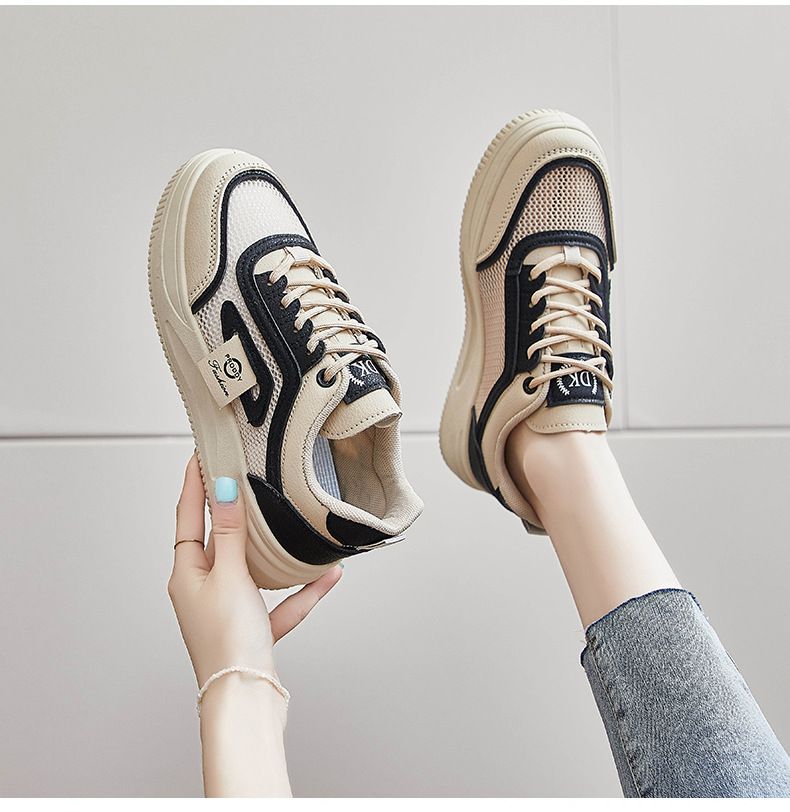 Skateboarding Shoe Mesh White Shoes for Women Summer New Height Increasing Student Board Shoes Breathable Casual Shoes