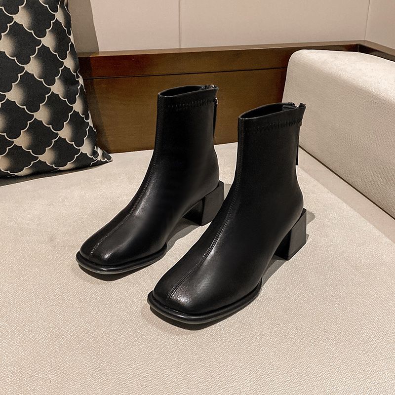 Boot Woman Shoe Boot Shoe Lady Booty Short Woman French British Style Thick Heeled Short Women's Boots New Autumn Winter Fashion Retro Versatile Slim High-Heeled Short Boots for Women