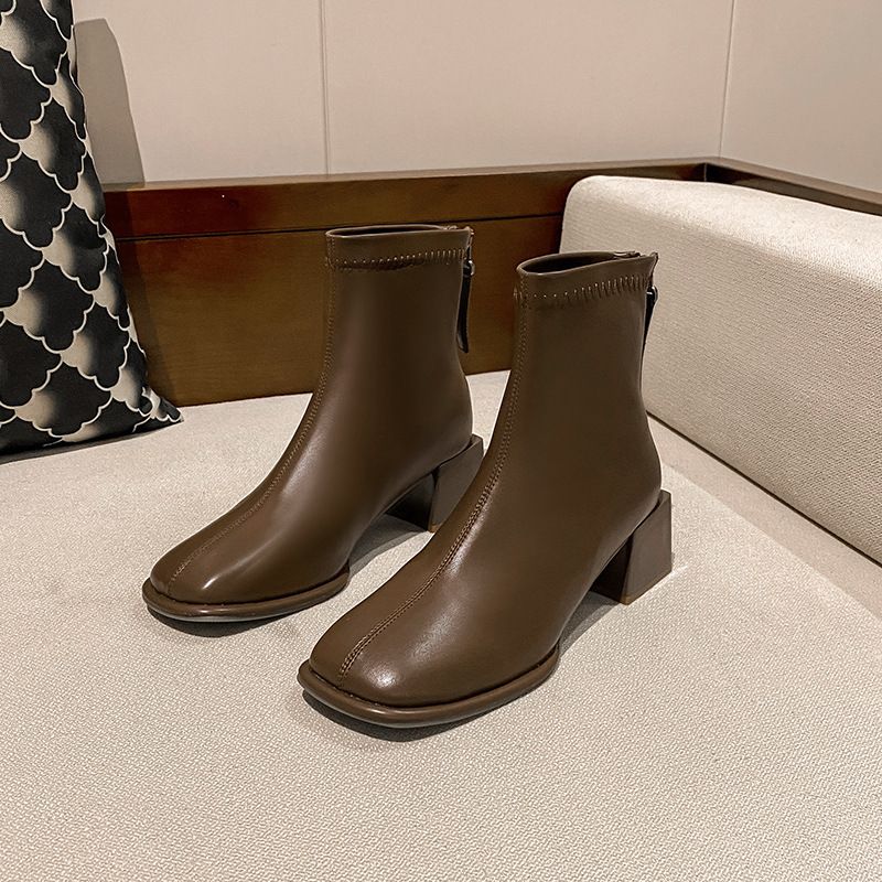 Boot Woman Shoe Boot Shoe Lady Booty Short Woman French British Style Thick Heeled Short Women's Boots New Autumn Winter Fashion Retro Versatile Slim High-Heeled Short Boots for Women