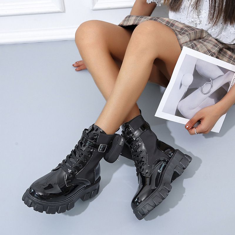 Boot Woman Shoe Boot Shoe Lady Booty Short Woman Large New Lace up Round Toe Thick Soled Short Boots Women's British Style Fashionable Martin Boots