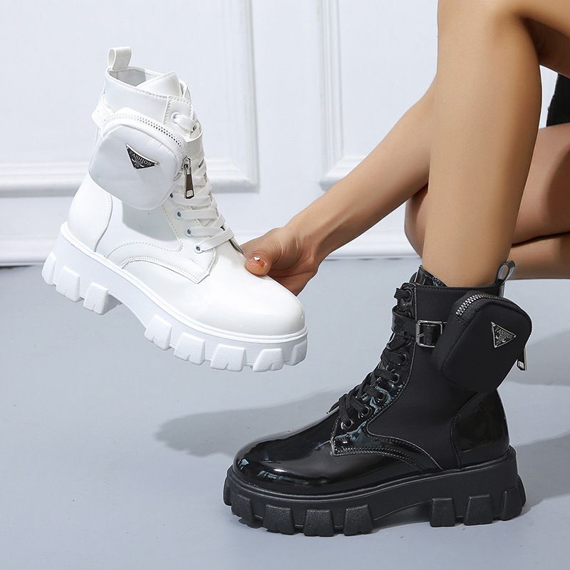 Boot Woman Shoe Boot Shoe Lady Booty Short Woman Large New Lace up Round Toe Thick Soled Short Boots Women's British Style Fashionable Martin Boots