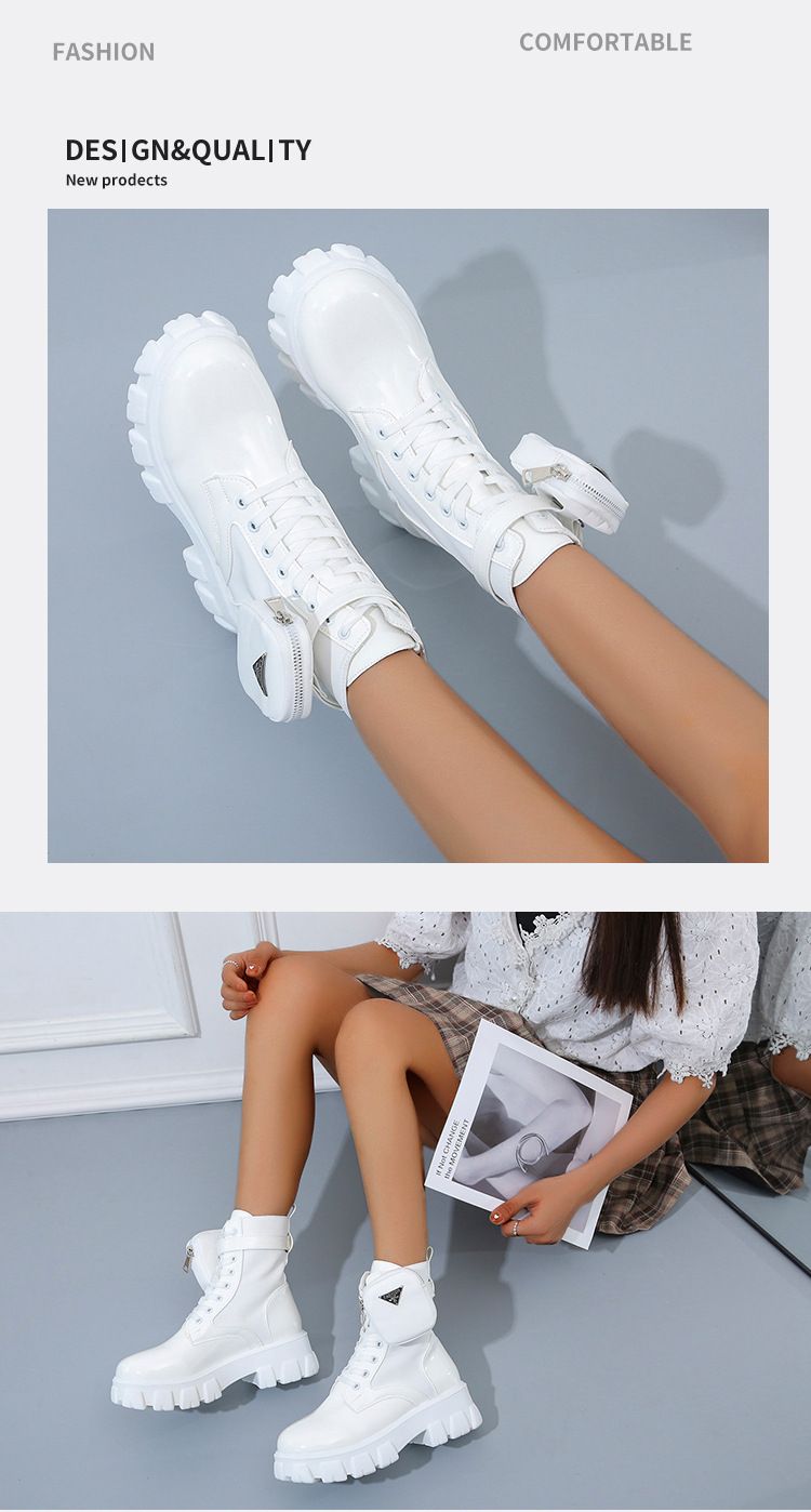 Boot Woman Shoe Boot Shoe Lady Booty Short Woman Large New Lace up Round Toe Thick Soled Short Boots Women's British Style Fashionable Martin Boots