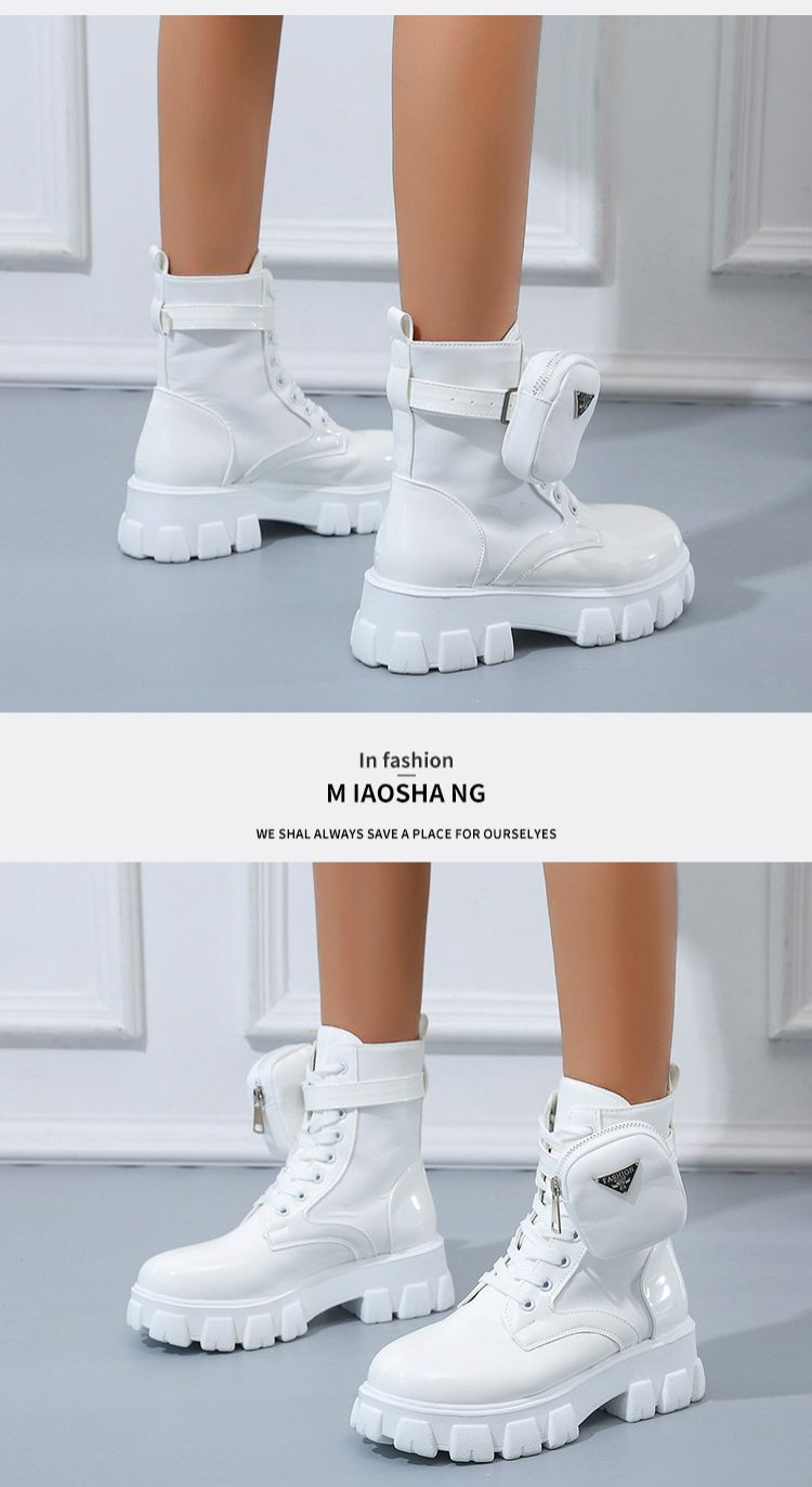 Boot Woman Shoe Boot Shoe Lady Booty Short Woman Large New Lace up Round Toe Thick Soled Short Boots Women's British Style Fashionable Martin Boots