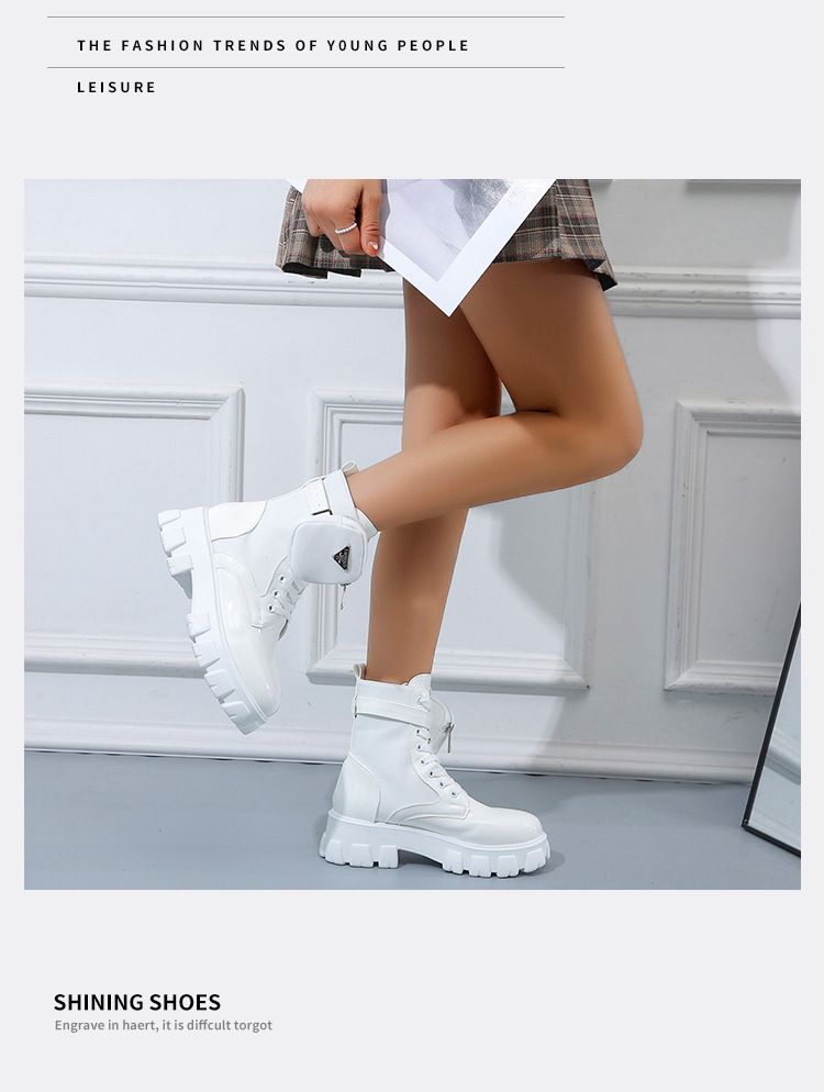 Boot Woman Shoe Boot Shoe Lady Booty Short Woman Large New Lace up Round Toe Thick Soled Short Boots Women's British Style Fashionable Martin Boots