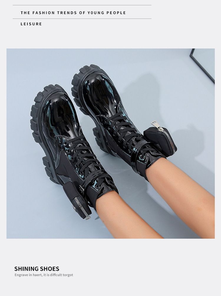 Boot Woman Shoe Boot Shoe Lady Booty Short Woman Large New Lace up Round Toe Thick Soled Short Boots Women's British Style Fashionable Martin Boots