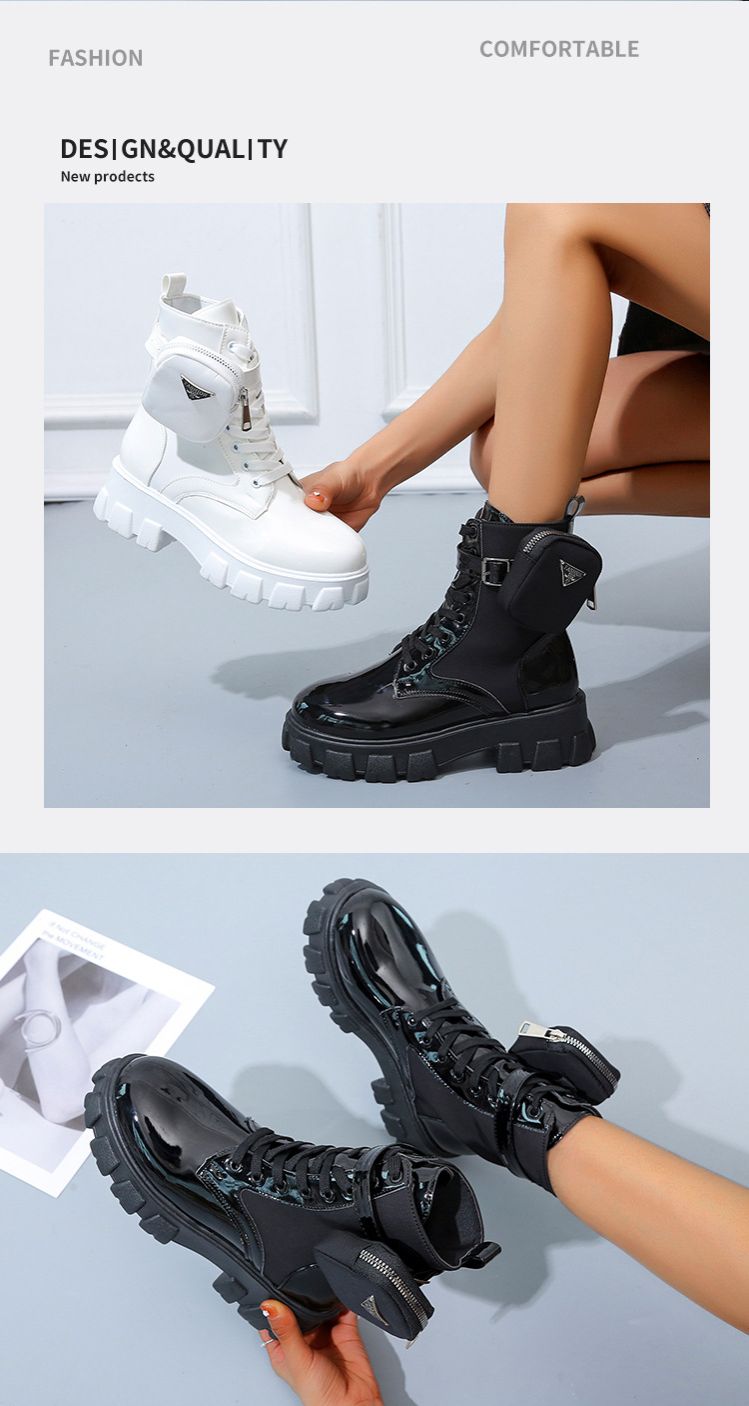 Boot Woman Shoe Boot Shoe Lady Booty Short Woman Large New Lace up Round Toe Thick Soled Short Boots Women's British Style Fashionable Martin Boots