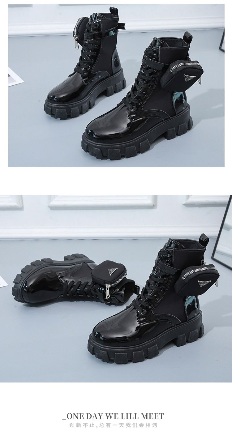 Boot Woman Shoe Boot Shoe Lady Booty Short Woman Large New Lace up Round Toe Thick Soled Short Boots Women's British Style Fashionable Martin Boots