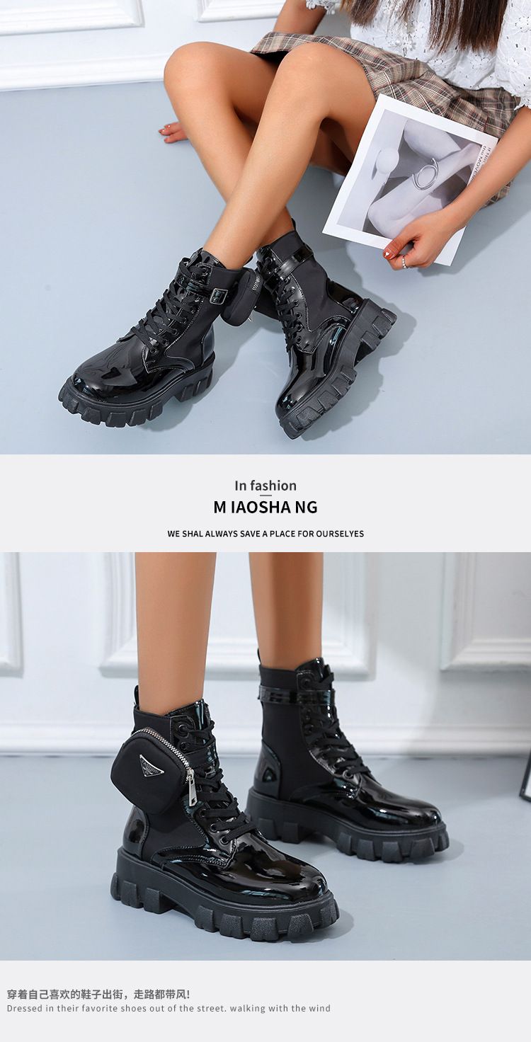 Boot Woman Shoe Boot Shoe Lady Booty Short Woman Large New Lace up Round Toe Thick Soled Short Boots Women's British Style Fashionable Martin Boots