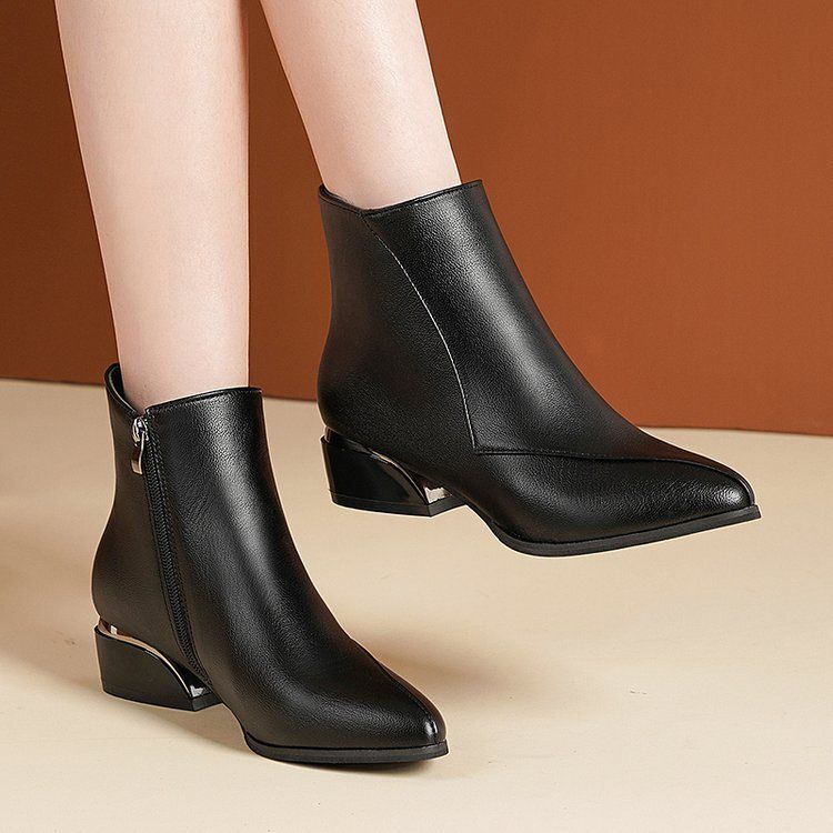 Boot Woman Shoe Boot Shoe Lady Booty Short Woman Autumn Winter New Coarse Heeled Short Boots Female Pointed Splicing Side Zipper Mid Heeled Martin Boots Fashionable Single Boots
