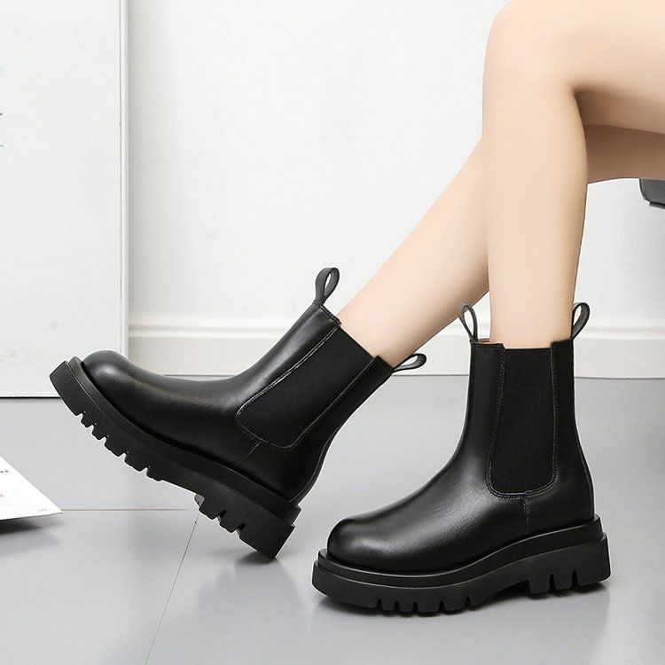 Boot Woman Shoe Boot Shoe Lady Booty Short Woman Martin Boots Women's Autumn New British Style Mid Length Boots Thick Soled Chelsea Boots Ins Trendy Boots