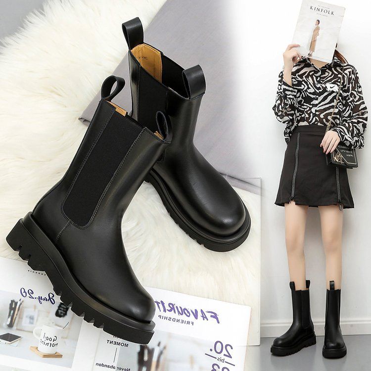 Boot Woman Shoe Boot Shoe Lady Booty Short Woman Martin Boots Women's Autumn New British Style Mid Length Boots Thick Soled Chelsea Boots Ins Trendy Boots