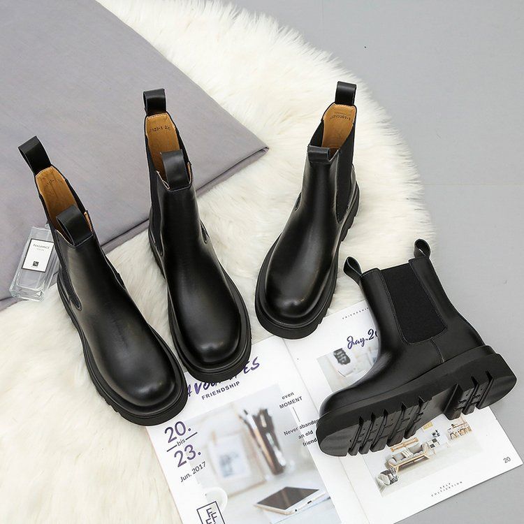 Boot Woman Shoe Boot Shoe Lady Booty Short Woman Martin Boots Women's Autumn New British Style Mid Length Boots Thick Soled Chelsea Boots Ins Trendy Boots