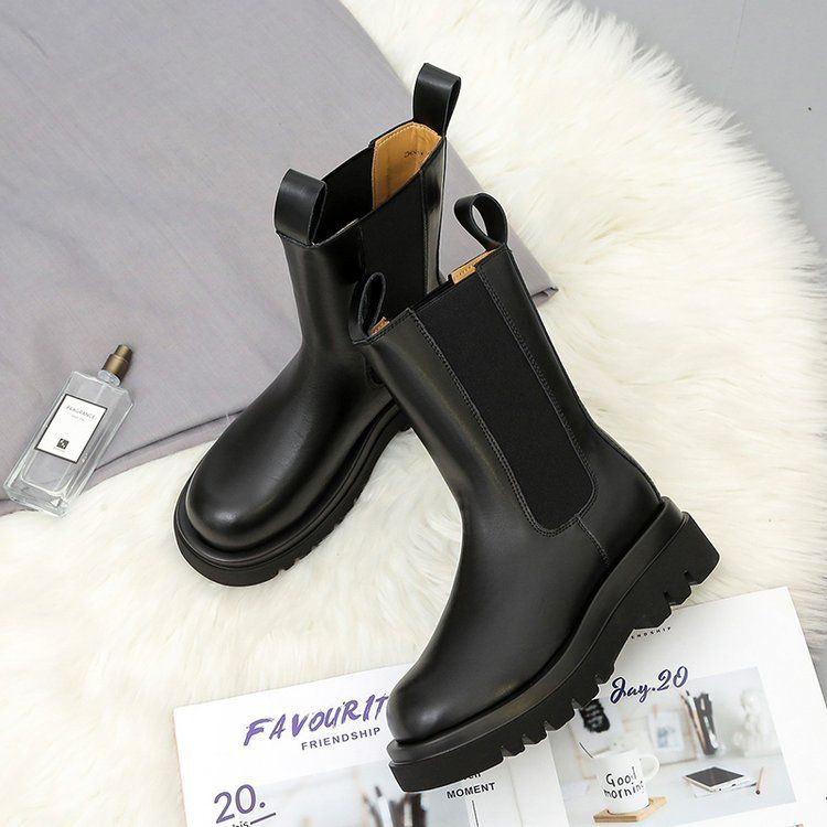 Boot Woman Shoe Boot Shoe Lady Booty Short Woman Martin Boots Women's Autumn New British Style Mid Length Boots Thick Soled Chelsea Boots Ins Trendy Boots