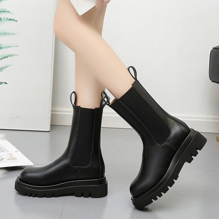 Boot Woman Shoe Boot Shoe Lady Booty Short Woman Martin Boots Women's Autumn New British Style Mid Length Boots Thick Soled Chelsea Boots Ins Trendy Boots