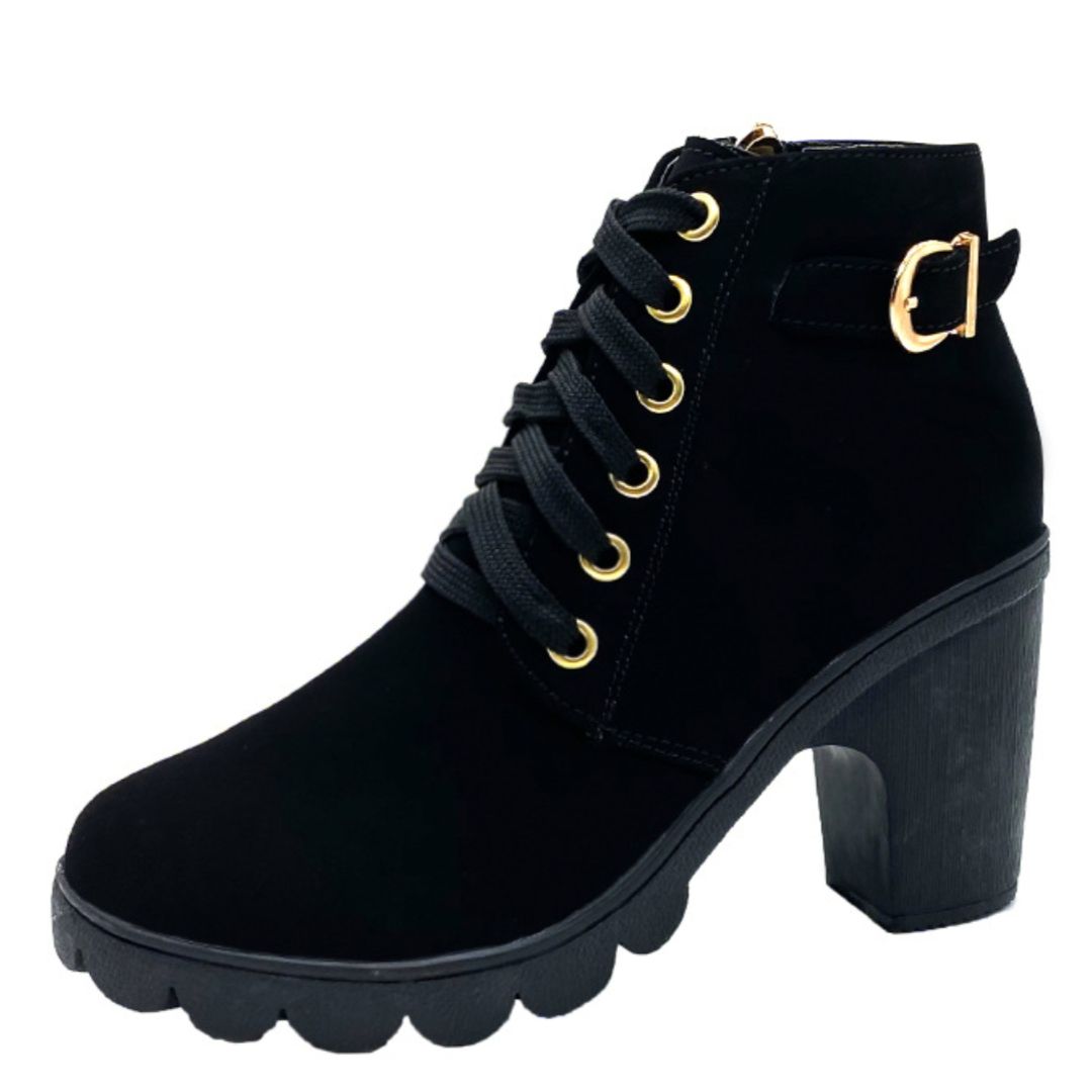 Boot Woman Shoe Boot Shoe Lady Booty Short Woman Autumn High-Heeled Single Boots Belt Buckle Women's Shoes Thick Short Boots Round Toe Martin Boots Female Lace up Ankle Boots Knight Boots