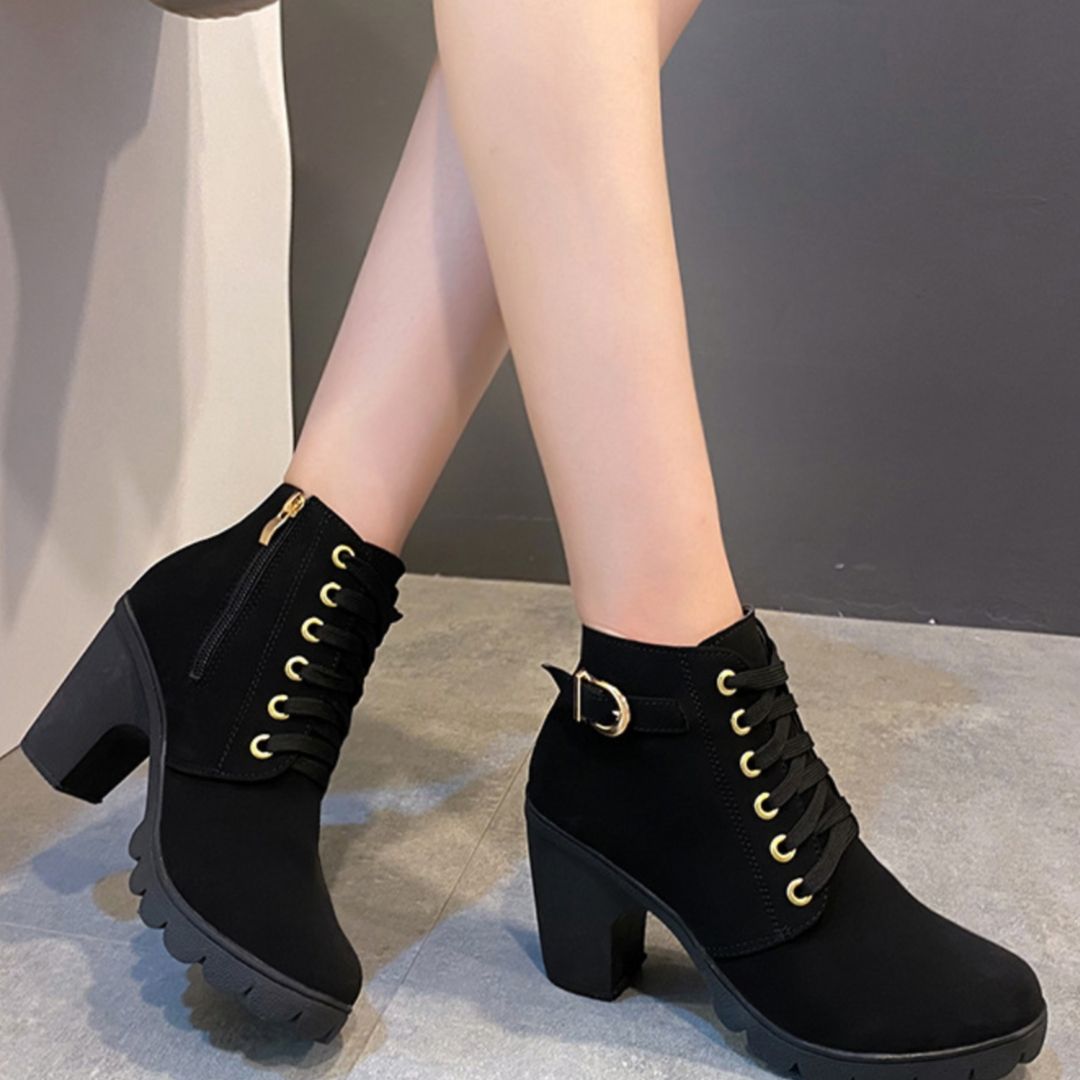 Boot Woman Shoe Boot Shoe Lady Booty Short Woman Autumn High-Heeled Single Boots Belt Buckle Women's Shoes Thick Short Boots Round Toe Martin Boots Female Lace up Ankle Boots Knight Boots