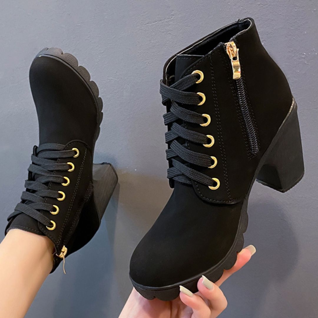Boot Woman Shoe Boot Shoe Lady Booty Short Woman Autumn High-Heeled Single Boots Belt Buckle Women's Shoes Thick Short Boots Round Toe Martin Boots Female Lace up Ankle Boots Knight Boots