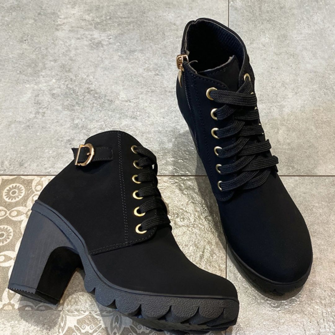 Boot Woman Shoe Boot Shoe Lady Booty Short Woman Autumn High-Heeled Single Boots Belt Buckle Women's Shoes Thick Short Boots Round Toe Martin Boots Female Lace up Ankle Boots Knight Boots