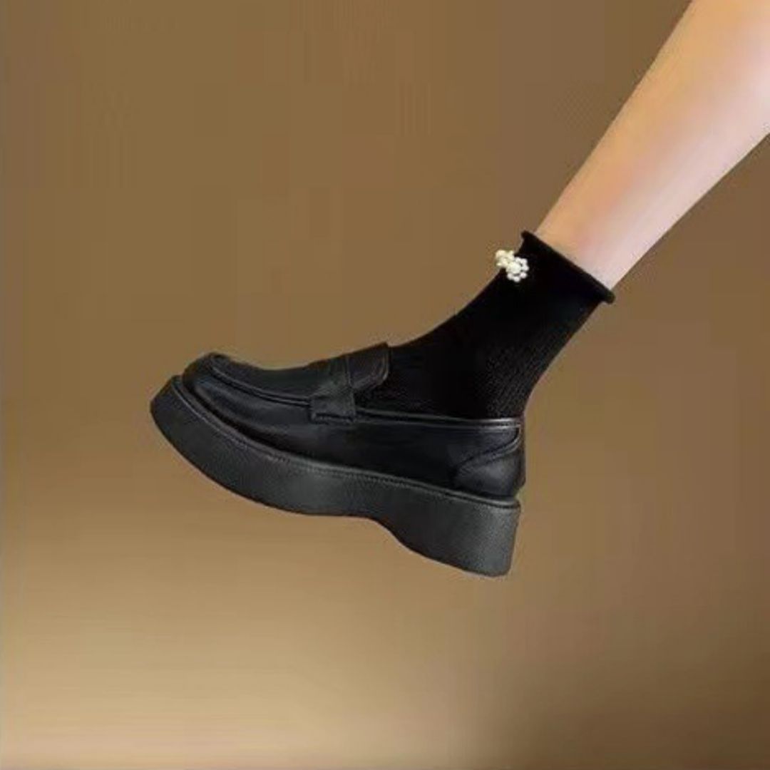 Loafer Shoe Women's New Thick Soled Sponge Cake Shoes Japanese British Style Small Leather Shoes Slip on Women's Shoes