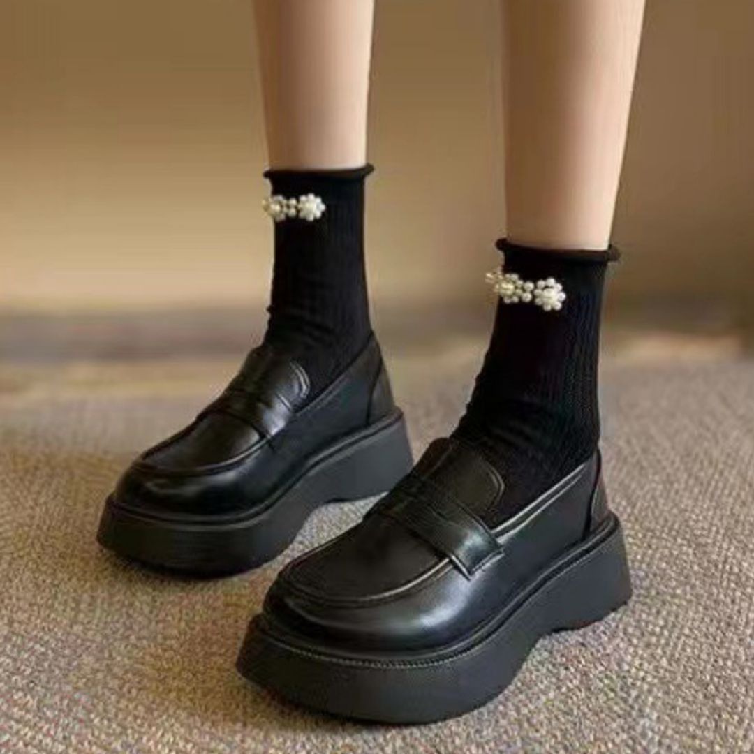 Loafer Shoe Women's New Thick Soled Sponge Cake Shoes Japanese British Style Small Leather Shoes Slip on Women's Shoes