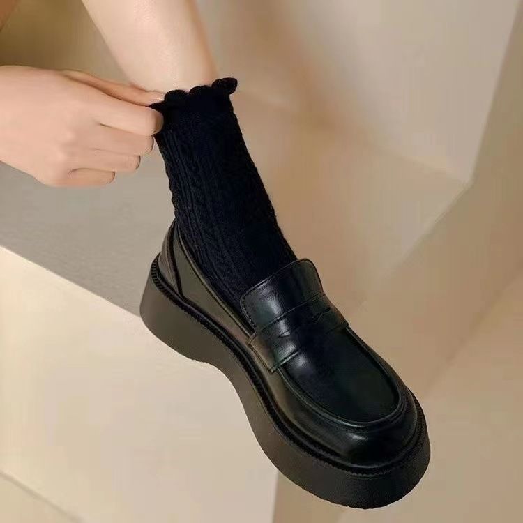 Loafer Shoe Women's New Thick Soled Sponge Cake Shoes Japanese British Style Small Leather Shoes Slip on Women's Shoes