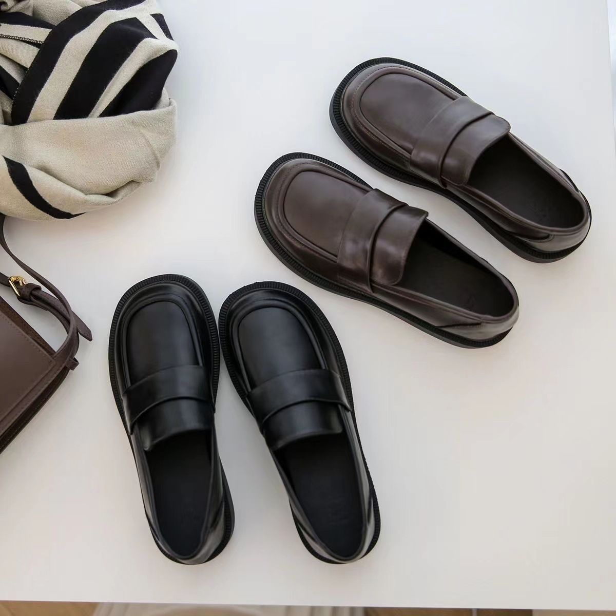 Loafer Shoe Woman Thick Soled Loafers Women's Leather Shoes Spring Autumn New Versatile Retro Shoes Slip on Soft Bottom