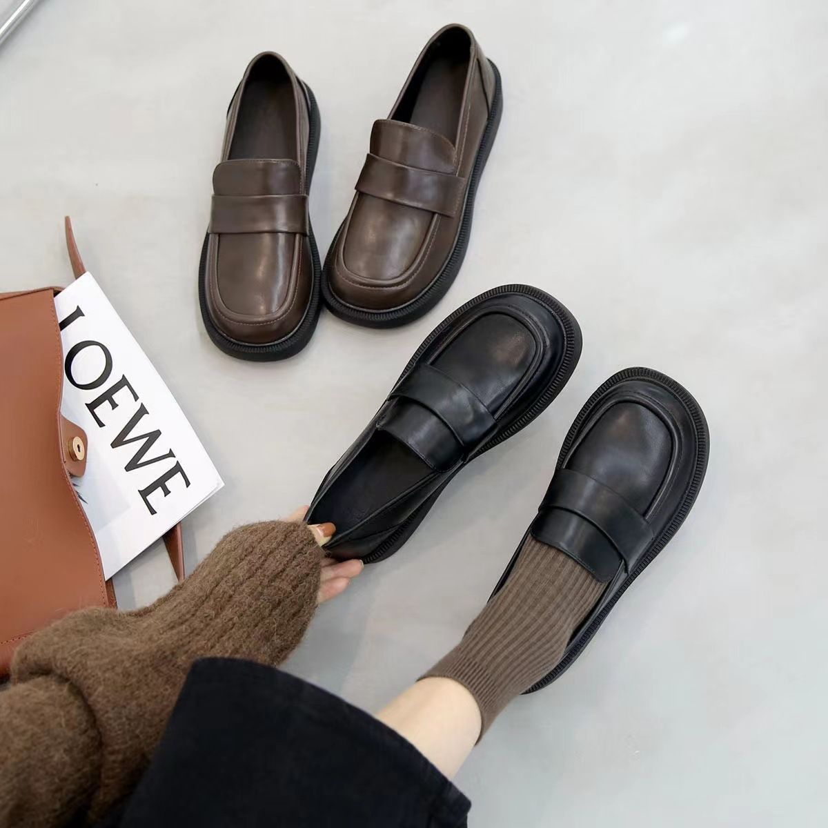Loafer Shoe Woman Thick Soled Loafers Women's Leather Shoes Spring Autumn New Versatile Retro Shoes Slip on Soft Bottom
