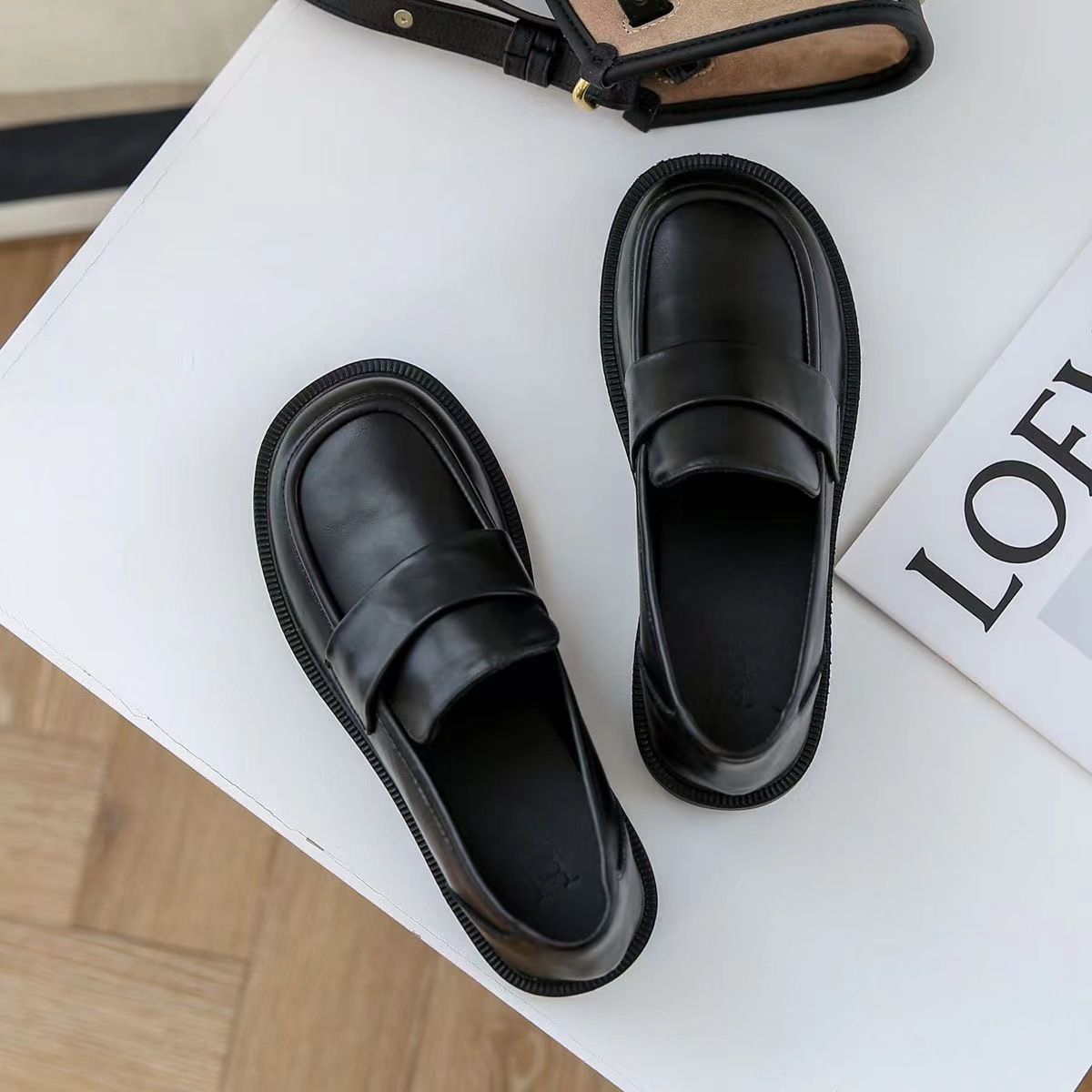 Loafer Shoe Woman Thick Soled Loafers Women's Leather Shoes Spring Autumn New Versatile Retro Shoes Slip on Soft Bottom