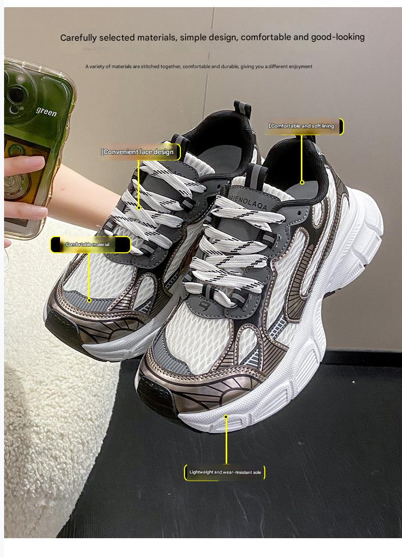 Sneaker Woman Sneaker Shoe Woman Sneaker Lady Shoe Summer New Breathable Dad Shoes Female Student Casual Shoes Women's Thick Soled Height Increasing Running Shoes
