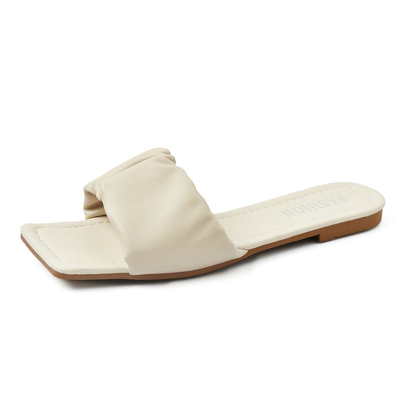 Slipper Lady Women Fanshionable Flat Heeled Slippers Women's New Summer Outerwear Fashion Wrinkle Sandals Square Toe Fairy Style Mules Clogs