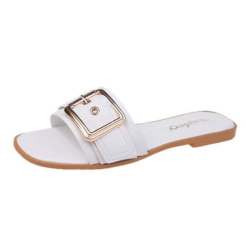 Slipper Lady Women Fanshionable Summer Slippers for Women Square Buckle Female Flat Cool Mules Clogs Casual Outerwear Student Sandal Trend