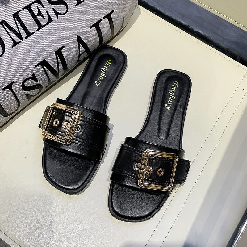 Slipper Lady Women Fanshionable Summer Slippers for Women Square Buckle Female Flat Cool Mules Clogs Casual Outerwear Student Sandal Trend