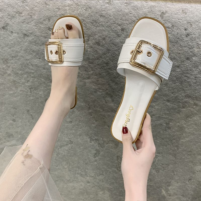 Slipper Lady Women Fanshionable Summer Slippers for Women Square Buckle Female Flat Cool Mules Clogs Casual Outerwear Student Sandal Trend