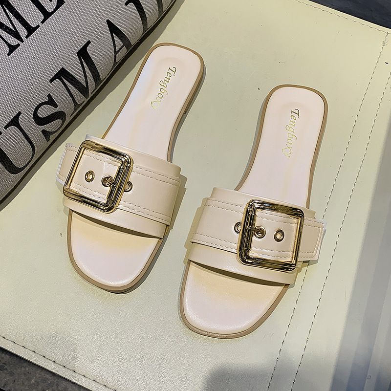 Slipper Lady Women Fanshionable Summer Slippers for Women Square Buckle Female Flat Cool Mules Clogs Casual Outerwear Student Sandal Trend