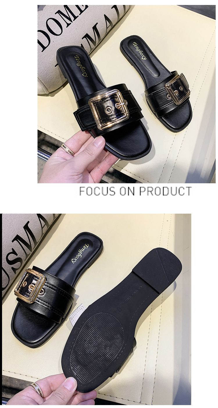 Slipper Lady Women Fanshionable Summer Slippers for Women Square Buckle Female Flat Cool Mules Clogs Casual Outerwear Student Sandal Trend