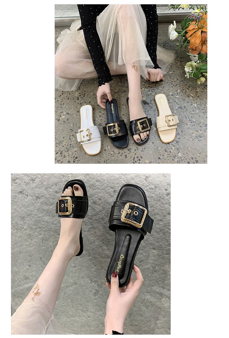 Slipper Lady Women Fanshionable Summer Slippers for Women Square Buckle Female Flat Cool Mules Clogs Casual Outerwear Student Sandal Trend