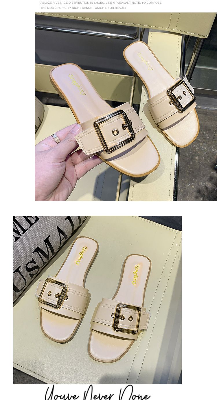 Slipper Lady Women Fanshionable Summer Slippers for Women Square Buckle Female Flat Cool Mules Clogs Casual Outerwear Student Sandal Trend