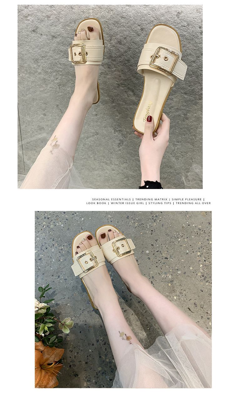 Slipper Lady Women Fanshionable Summer Slippers for Women Square Buckle Female Flat Cool Mules Clogs Casual Outerwear Student Sandal Trend